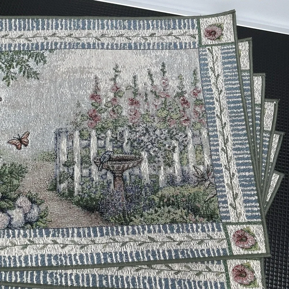 Vintage Set of 6 Tapestry Woven Floral Placemats Farmhouse Countryside Decor
